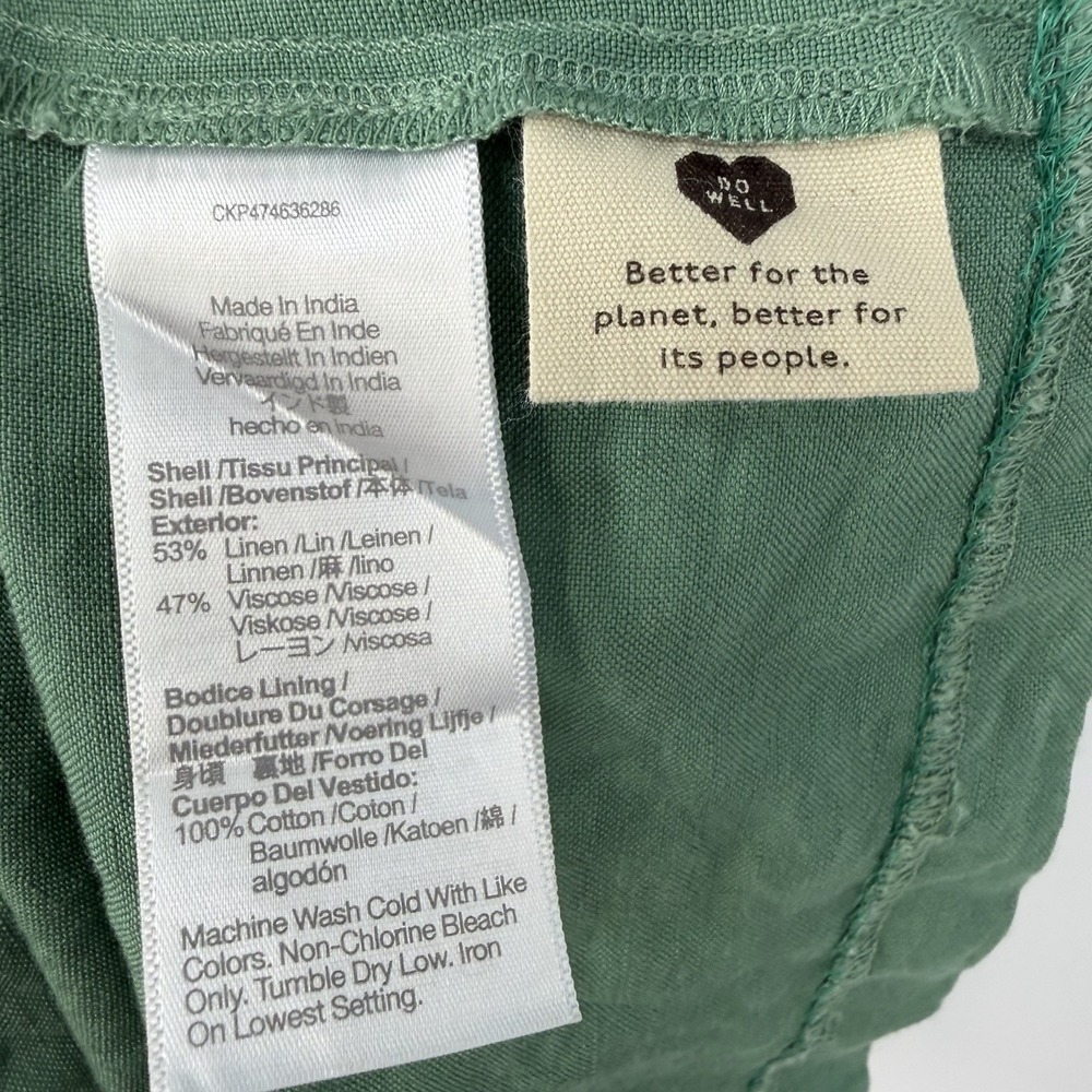 Madewell Tie-Back Midi Cami Dress 00 Boho Lagenlook Green Linen Blend Fairy Scan - Picture 9 of 16